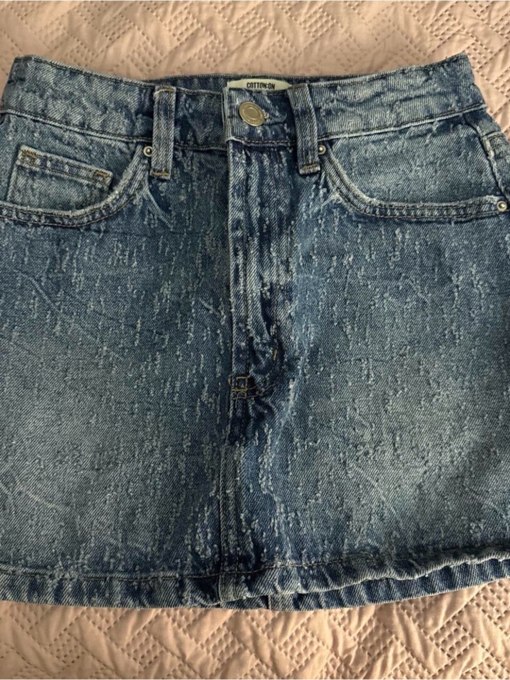 Cotton On Blue Acid-Wash Denim Mini Skirt